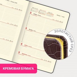 Еженедельник датированный 2025 А5 145х215 мм BRAUBERG "Comodo", под кожу, темно-коричневый, 115956