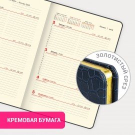 Еженедельник датированный 2025, А5, 145х215 мм, BRAUBERG "Comodo", под кожу, темно-синий, 115957