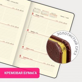 Еженедельник датированный 2025, А5, 145х215 мм, BRAUBERG "Iguana", под кожу, коричневый, 115959