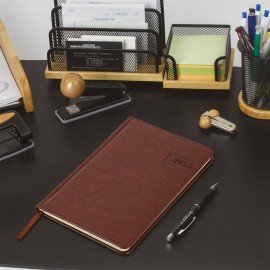 Еженедельник датированный 2025, А5, 145х215 мм, BRAUBERG "Imperial", под кожу, коричневый, 115963