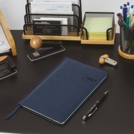 Еженедельник датированный 2025, А5, 145х215 мм, BRAUBERG "Imperial", под кожу, синий, 115964