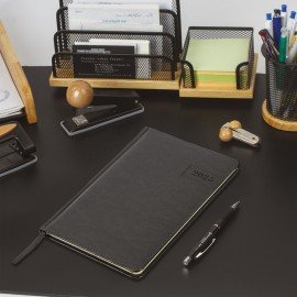 Еженедельник датированный 2025, А5, 145х215 мм, BRAUBERG "Imperial", под кожу, черный, 115965