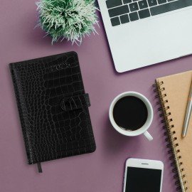 Еженедельник датированный 2025, А5, 145х215 мм, BRAUBERG "Party", под кожу, черный, 115970