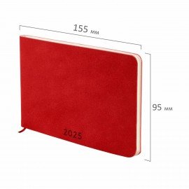 Еженедельник датированный 2025 МАЛЫЙ ФОРМАТ 95х155 мм А6, BRAUBERG "Unique", красный, 115996