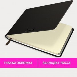 Еженедельник датированный 2025 МАЛЫЙ ФОРМАТ 95х155 мм А6, BRAUBERG "Unique", черный, 115998