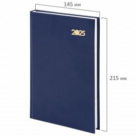 Ежедневник датированный 2025 145х215 мм, А5, STAFF, обложка бумвинил, синий, 116013