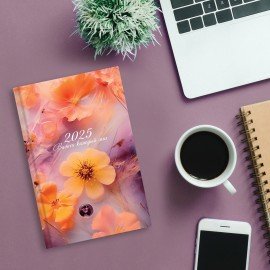 Ежедневник датированный 2025 145х215 мм, А5, STAFF, ламинированная обложка, "Ice flowers", 116030