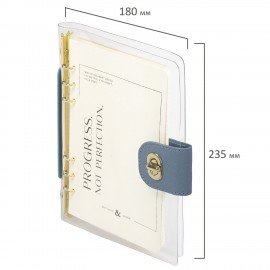 Блокнот А5 180x235мм BRAUBERG "Fabulous", гибкий, на кольцах, застежка, 80л, голубой, 116193