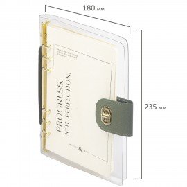 Блокнот А5 180x235мм BRAUBERG "Fabulous", гибкий, на кольцах, застежка, 80л, оливковый, 116195