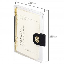 Блокнот А5 180x235мм BRAUBERG "Fabulous", гибкий, на кольцах, застежка, 80л, черный, 116196