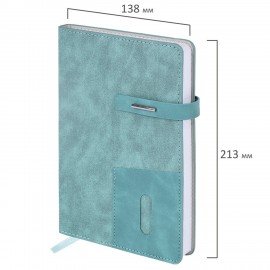 Ежедневник недатированный А5 138х213мм BRAUBERG "Cowboy", под кожу, застежка 160л, голубой, 116197