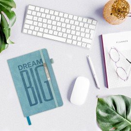 Ежедневник недатированный А5 138х213мм BRAUBERG "BeStyle", под кожу, резинка, держатель, 160л, сине-зеленый, 116218