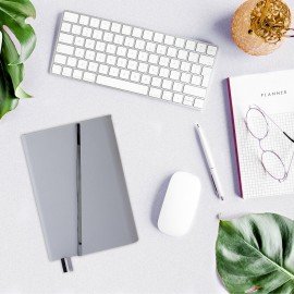 Ежедневник недатированный А5 145х213мм BRAUBERG "Vogue", под кожу, магнитный клапан, 160л, серый, 116224