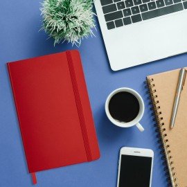 Блокнот А5 138x213мм BRAUBERG Basic, под кожу, 80л, клетка, красный, 116228