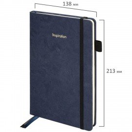 Блокнот А5 138x213мм BRAUBERG Velvet, резинка, держатель, 80л, клетка, синий, 116239