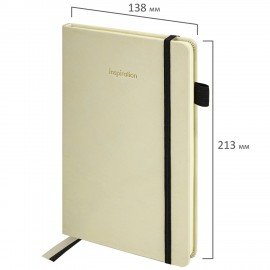 Блокнот А5 138x213 мм BRAUBERG Velvet, резинка, держатель, 80 л., клетка, бежевый, 116240