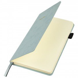 Блокнот А5 138x213мм BRAUBERG Velvet, резинка, держатель, 80л, клетка, серо-голубой, 116241