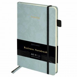 Блокнот А5 138x213мм BRAUBERG Velvet, резинка, держатель, 80л, клетка, серо-голубой, 116241