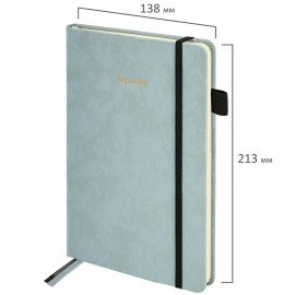 Блокнот А5 138x213мм BRAUBERG Velvet, резинка, держатель, 80л, клетка, серо-голубой, 116241