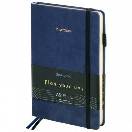 Ежедневник недатированный А5 138x213мм BRAUBERG Velvet, резинка, держатель, 160л, синий, 116243