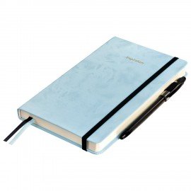 Ежедневник недатированный А5 138x213мм BRAUBERG Velvet, резинка, держатель, 160л, серо-голубой, 116245