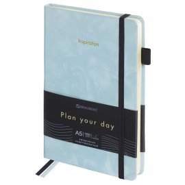 Ежедневник недатированный А5 138x213мм BRAUBERG Velvet, резинка, держатель, 160л, серо-голубой, 116245