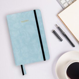 Ежедневник недатированный А5 138x213мм BRAUBERG Velvet, резинка, держатель, 160л, серо-голубой, 116245