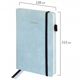 Ежедневник недатированный А5 138x213мм BRAUBERG Velvet, резинка, держатель, 160л, серо-голубой, 116245