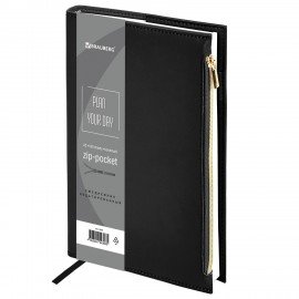 Ежедневник недатированный А5 145х220мм BRAUBERG Zipline, под кожу, карман-молния, 160л, черный, 116247