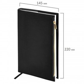 Ежедневник недатированный А5 145х220мм BRAUBERG Zipline, под кожу, карман-молния, 160л, черный, 116247