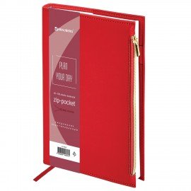 Ежедневник недатированный А5 145х220мм, BRAUBERG Zipline, под кожу, карман-молния, 160л, красный, 116248