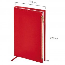 Ежедневник недатированный А5 145х220мм, BRAUBERG Zipline, под кожу, карман-молния, 160л, красный, 116248