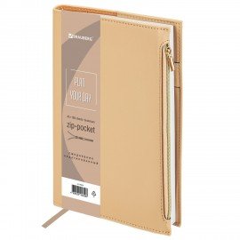 Ежедневник недатированный А5 145х220мм BRAUBERG Zipline, под кожу, карман-молния, 160л, бежевый, 116250