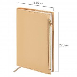 Ежедневник недатированный А5 145х220мм BRAUBERG Zipline, под кожу, карман-молния, 160л, бежевый, 116250
