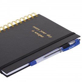 Бизнес-тетрадь на гребне А5 148х216мм BRAUBERG Calipso под кожу, резинка, клетка, 80л, черная, 116252