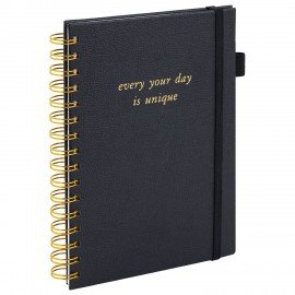 Бизнес-тетрадь на гребне А5 148х216мм BRAUBERG Calipso под кожу, резинка, клетка, 80л, черная, 116252