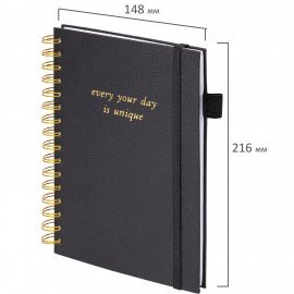 Бизнес-тетрадь на гребне А5 148х216мм BRAUBERG Calipso под кожу, резинка, клетка, 80л, черная, 116252