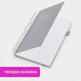 Бизнес-тетрадь на гребне А5 148х216мм BRAUBERG Calipso под кожу, резинка, клетка, 80л, серая, 116253
