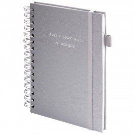 Бизнес-тетрадь на гребне А5 148х216мм BRAUBERG Calipso под кожу, резинка, клетка, 80л, серая, 116253