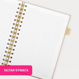 Бизнес-тетрадь на гребне А5 148х216мм BRAUBERG Calipso под кожу, резинка, клетка, 80л, бежевый, 116254