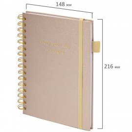 Бизнес-тетрадь на гребне А5 148х216мм BRAUBERG Calipso под кожу, резинка, клетка, 80л, бежевый, 116254