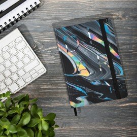 Ежедневник недатированный с резинкой А5 145х203мм, BRAUBERG, твердый, 128л, Waves, 116283