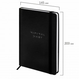 Ежедневник недатированный с резинкой А5 145х203мм, BRAUBERG, твердый, черный, 128л, Minimal, 116284