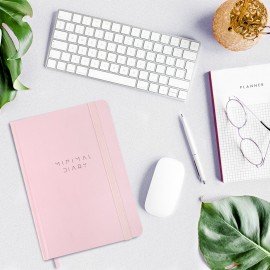 Ежедневник недатированный с резинкой А5 145х203мм, BRAUBERG, твердый, розовый, 160л, Minimal, 116301