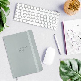 Ежедневник недатированный с резинкой А5 145х203мм, BRAUBERG, твердый, серый, 160л, Minimal, 116302