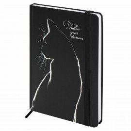 Ежедневник недатированный с резинкой А5 145х203мм, BRAUBERG, твердый, 160л, Black cat, 116305