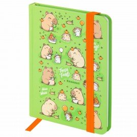 Блокнот с резинкой в клетку 96л, МАЛЫЙ ФОРМАТ А6 109х148, твердая обложка, ЮНЛАНДИЯ, Дизайн 1, 116337