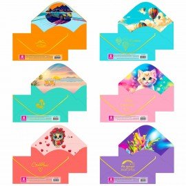 Конверт для денег "Soft Style" 166х82мм, софт тач, фольга, ЗОЛОТАЯ СКАЗКА, 6 дизайнов, 116362