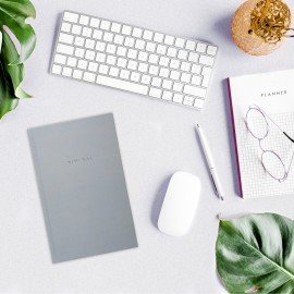 Блокнот А5 134х206 мм, 80 л., твёрдый, клетка, BRAUBERG "Minimal", серый, 116437