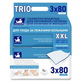 Салфетки влажные для ухода за лежачими больными и интимной гигиены 3х80 шт., WHITE WHALE, 72551